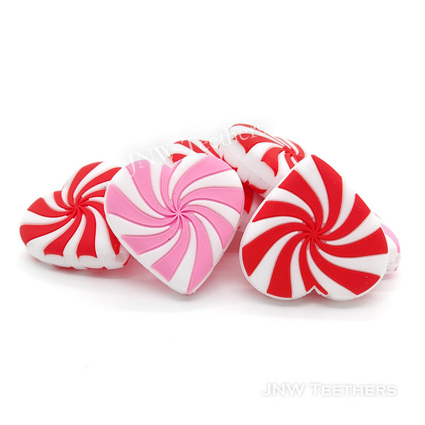 Striped heart silicone focal beads