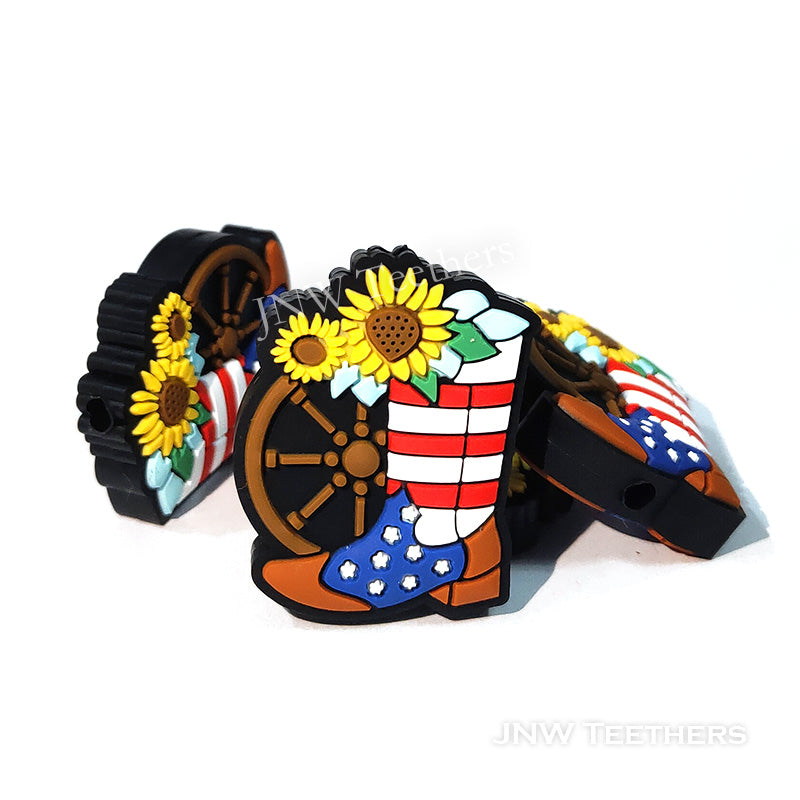 Independence Day Sunflower cowboy boots silicone focal beads