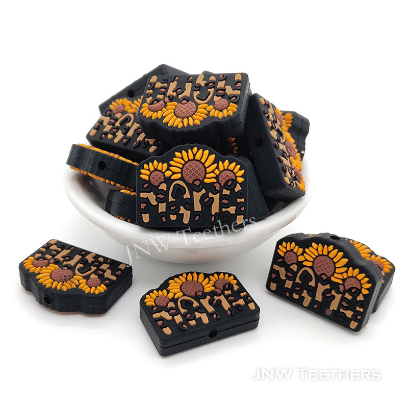 Sunflower leopard print mama silicone focal beads