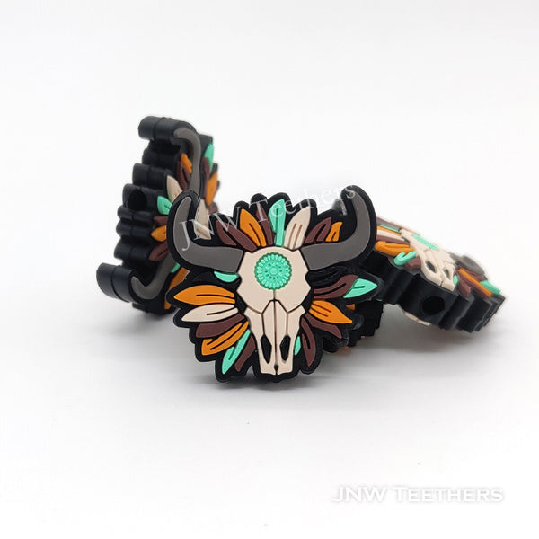 JNW Teethers Sunflower skull highland cow silicone focal beads