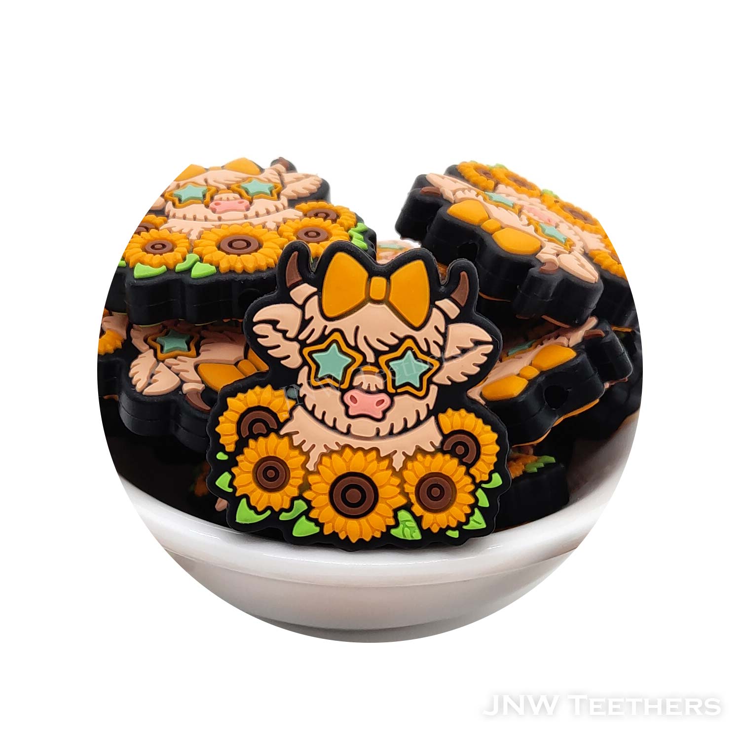 Sunflowers Highland Cow silicone focal beads