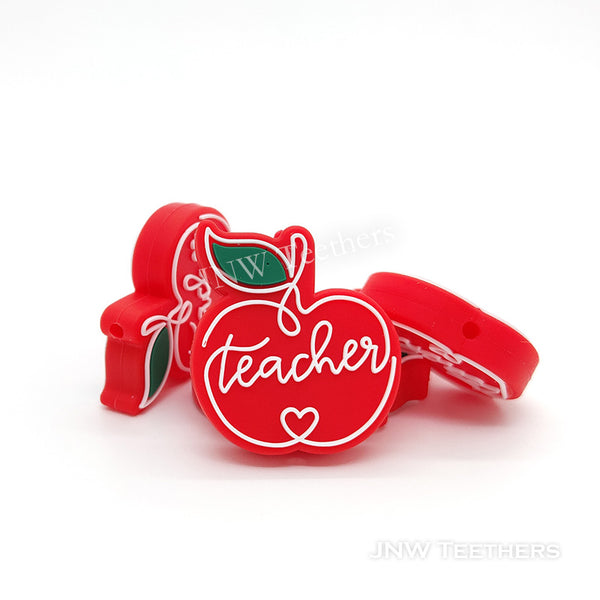 Teacher red apple silicone focal beads