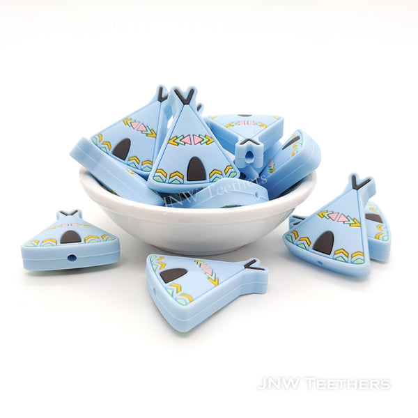 Teepee silicone focal beads pastel blue