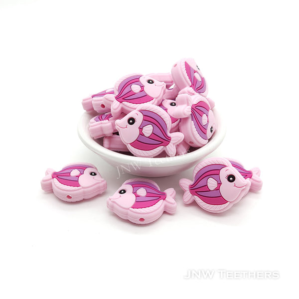 Perles focales en silicone poissons tropicaux rose
