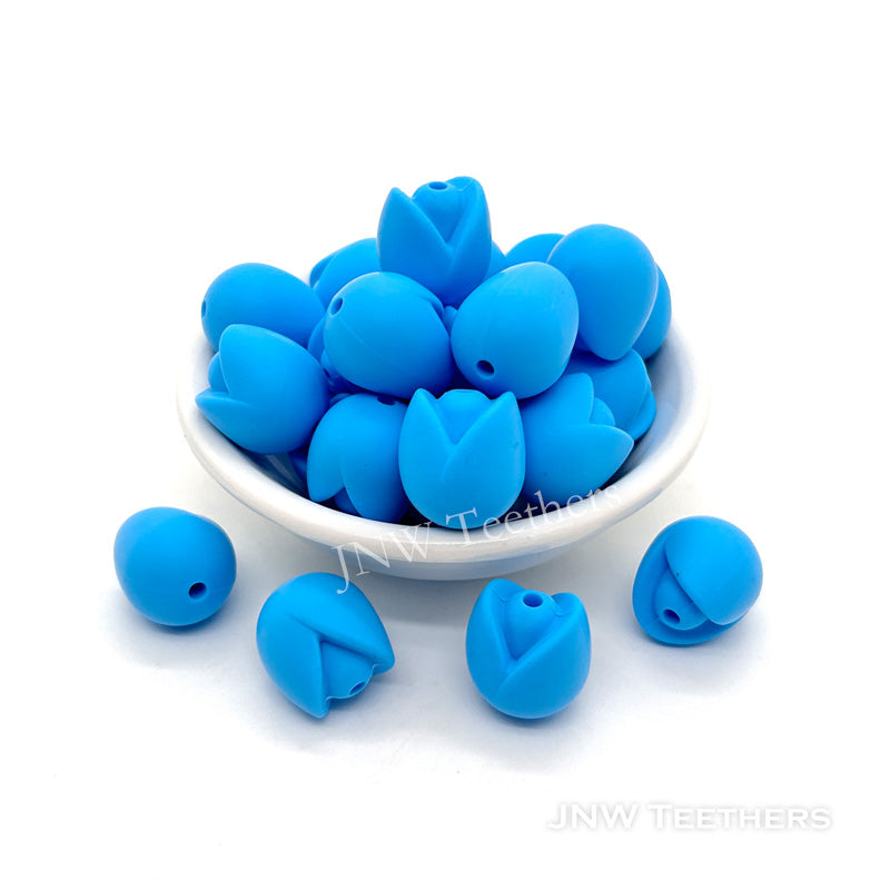 Tulip silicone focal beads blue