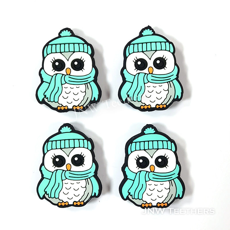 Turquoise owl silicone focal beads