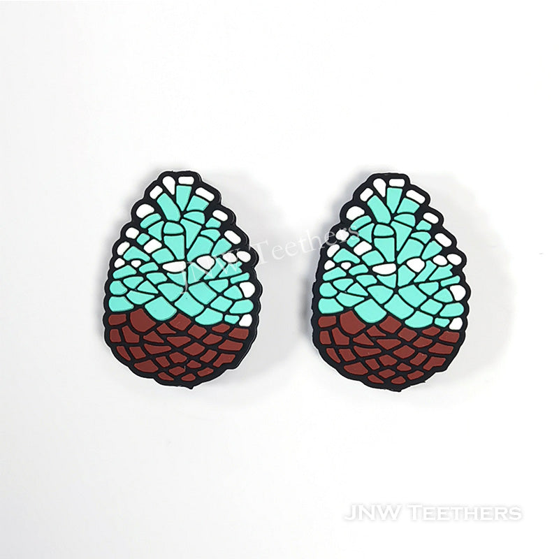 Turquoise pinecone silicone focal beads