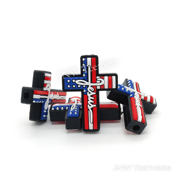American flag Jesus cross silicone focal beads