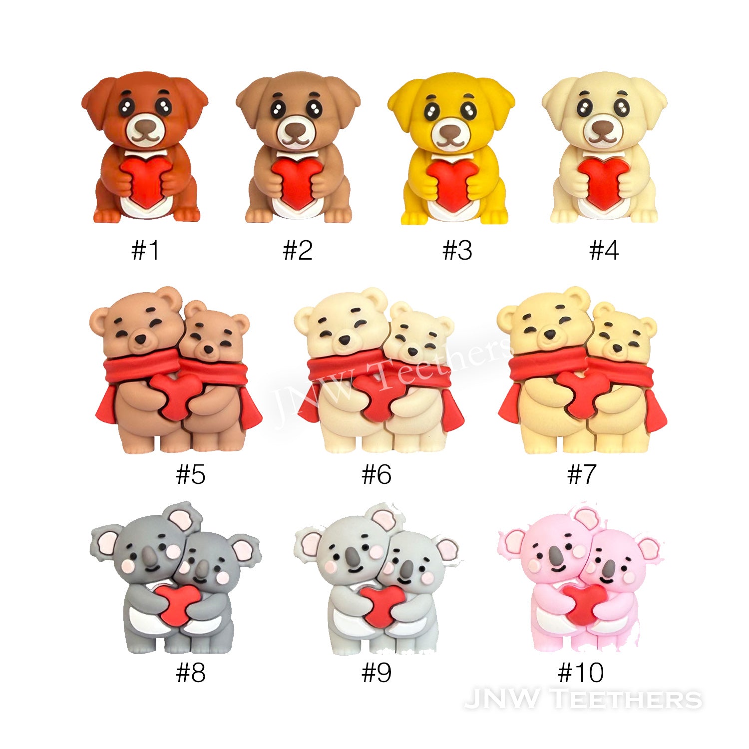 Valentine's Day animals with heart silicone focal beads