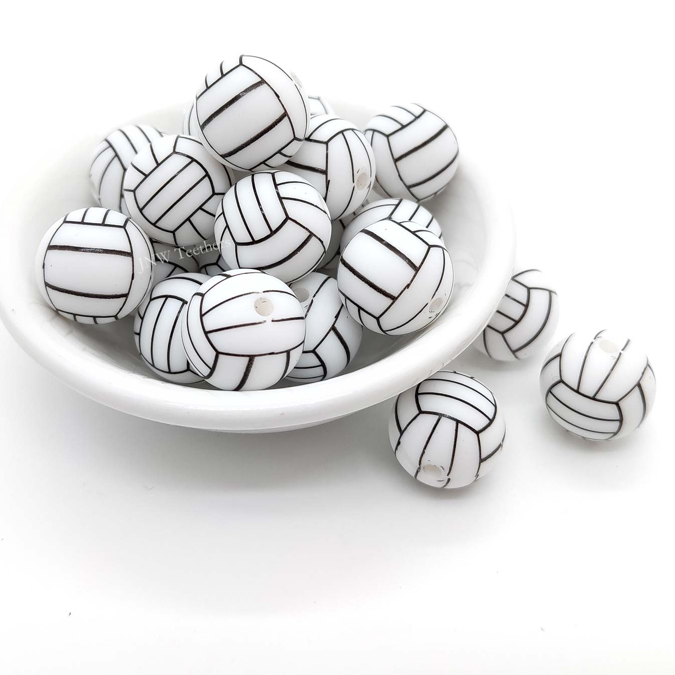 15mm Volleyball Silicone Print Round Beads