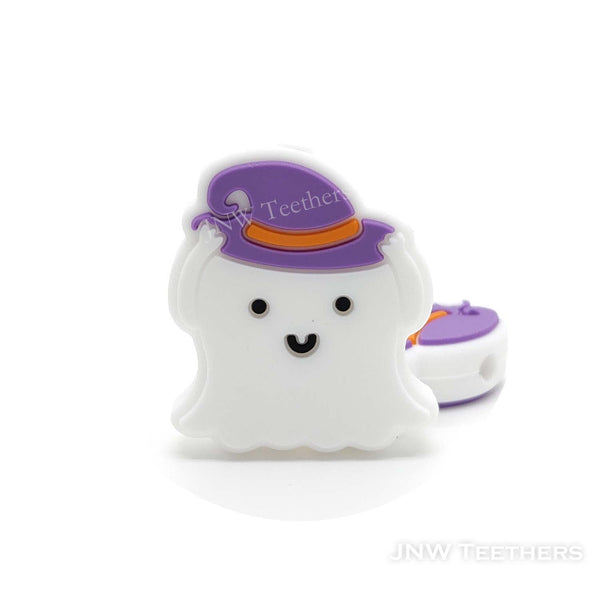 White ghost with pueple hat silicone focal beads