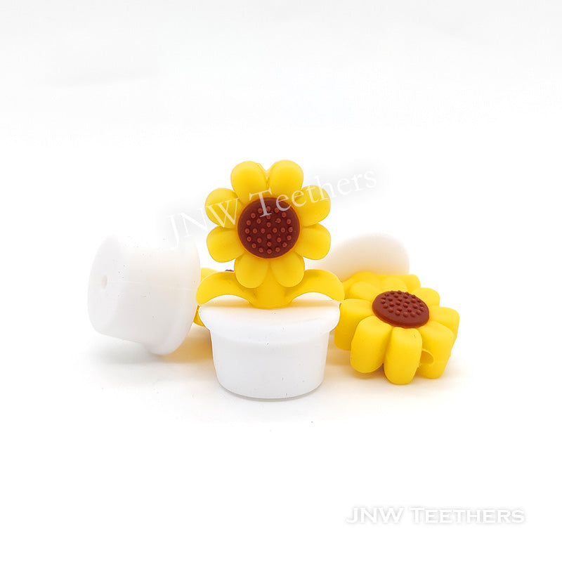 White Sunflower in Pot Silicone Focal Beads
