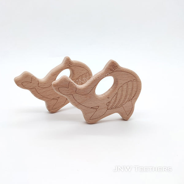 Engraved whale wooden teether