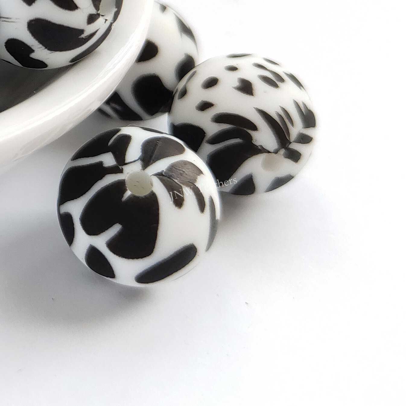 Perles rondes en silicone imprimées citron de 15 mm - 10 perles