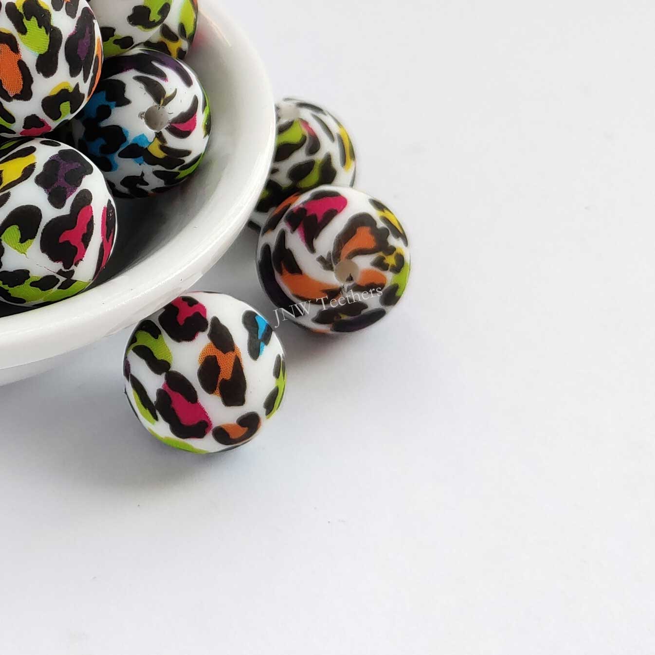Perles rondes en silicone imprimées citron de 15 mm - 10 perles