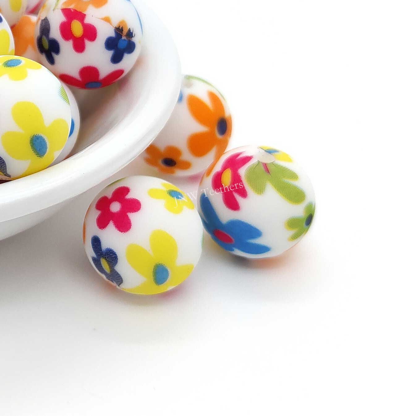 Perles rondes en silicone imprimées citron de 15 mm - 10 perles