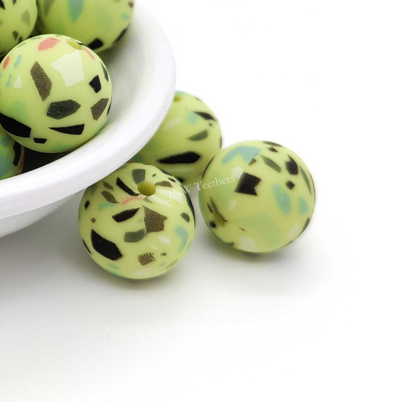 Perles rondes en silicone imprimées citron de 15 mm - 10 perles