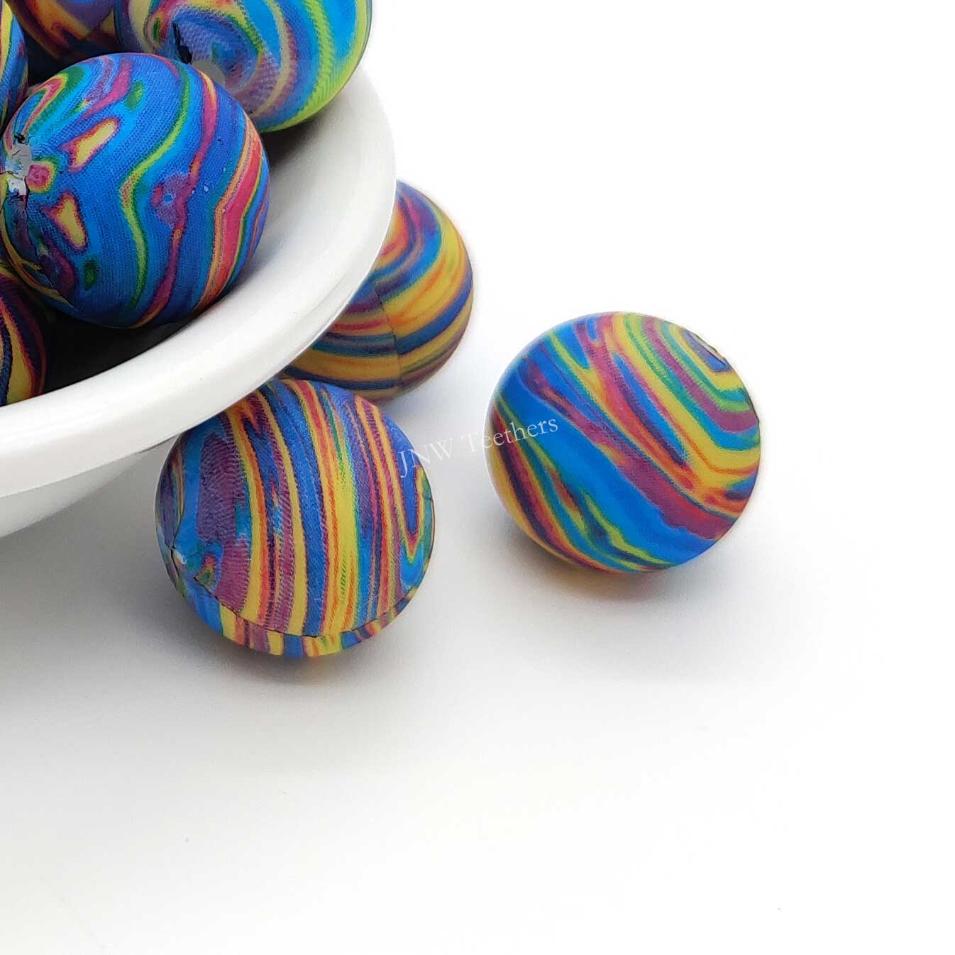 Perles rondes en silicone imprimées citron de 15 mm - 10 perles