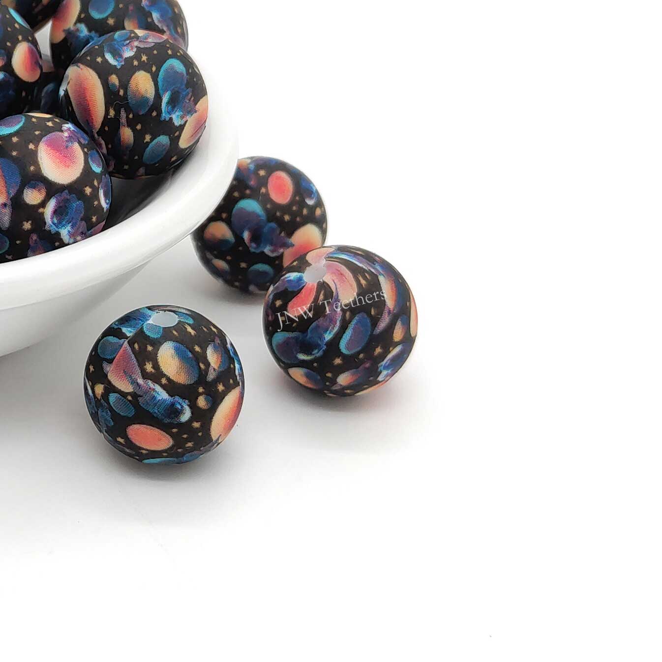 Perles rondes en silicone imprimées citron de 15 mm - 10 perles