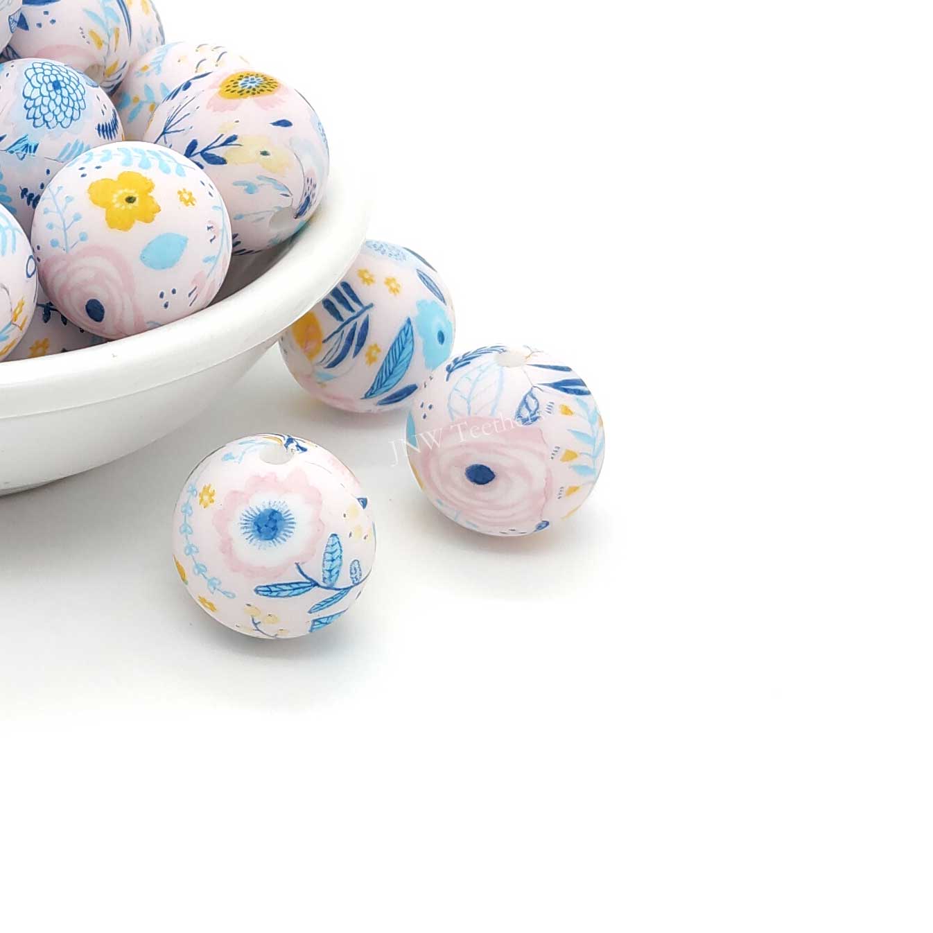 Perles rondes en silicone imprimées citron de 15 mm - 10 perles