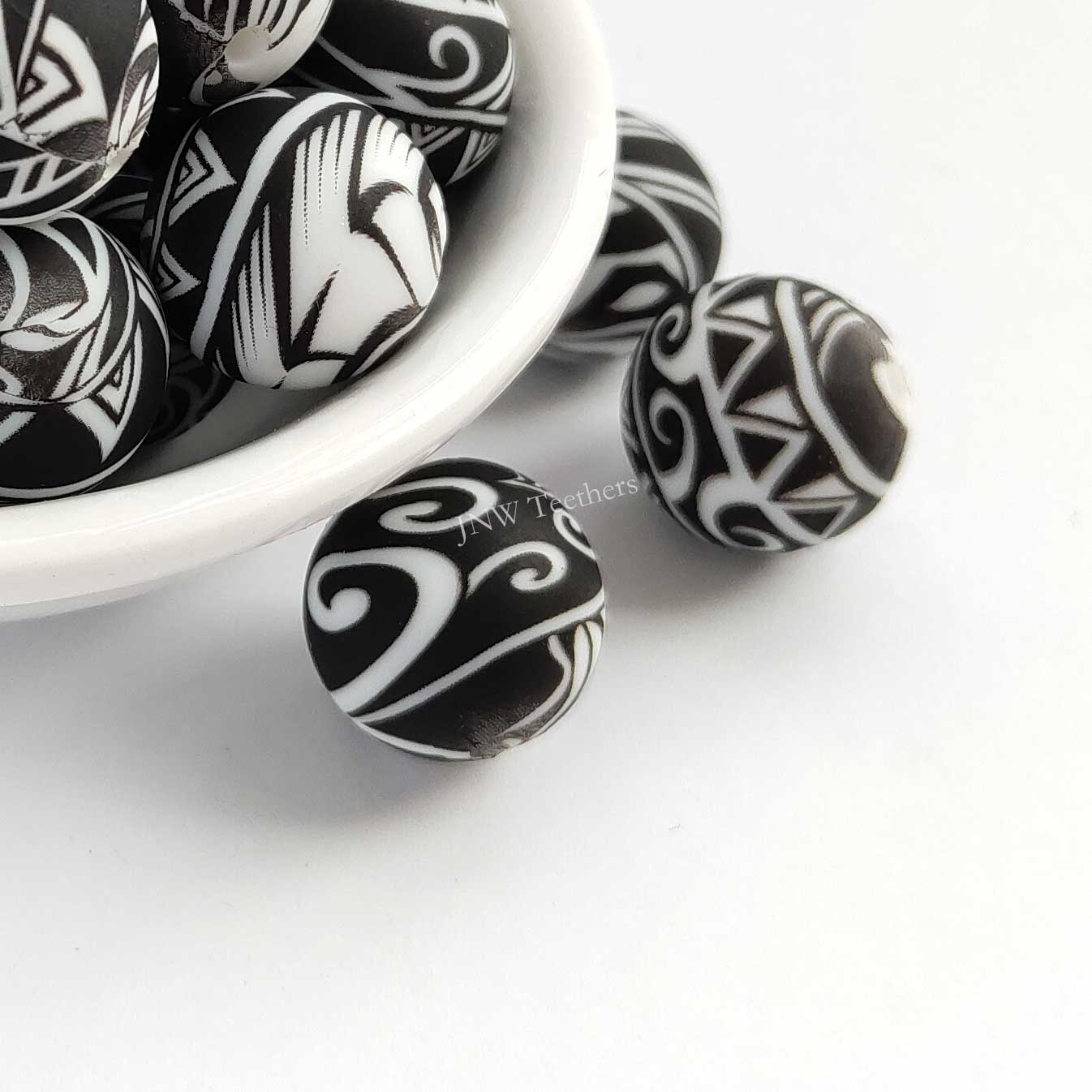 Perles rondes en silicone imprimées citron de 15 mm - 10 perles