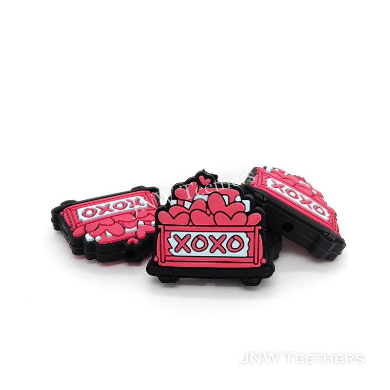 XOXO Heart Pink Car Silicone Focal Beads