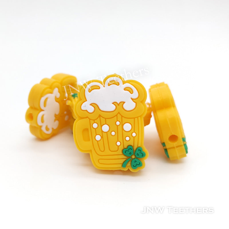 Yellow beer St. Patrick's day silicone focal beads