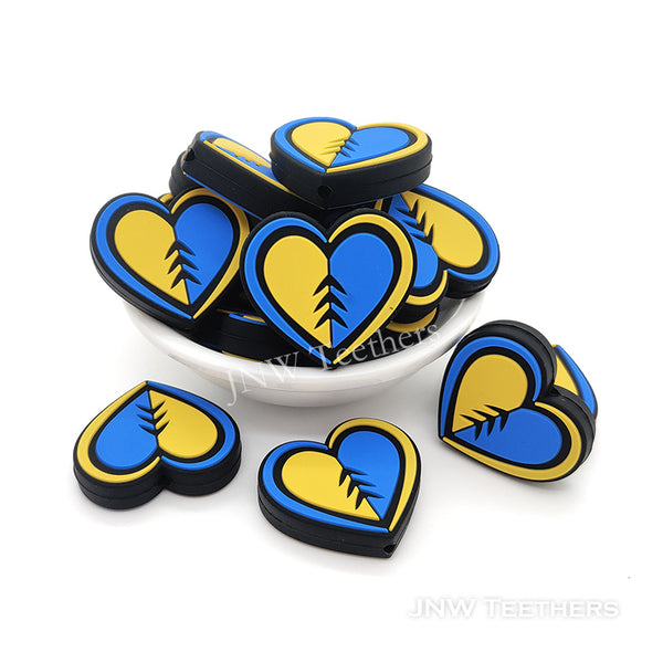 Yellow blue hearts silicone focal beads