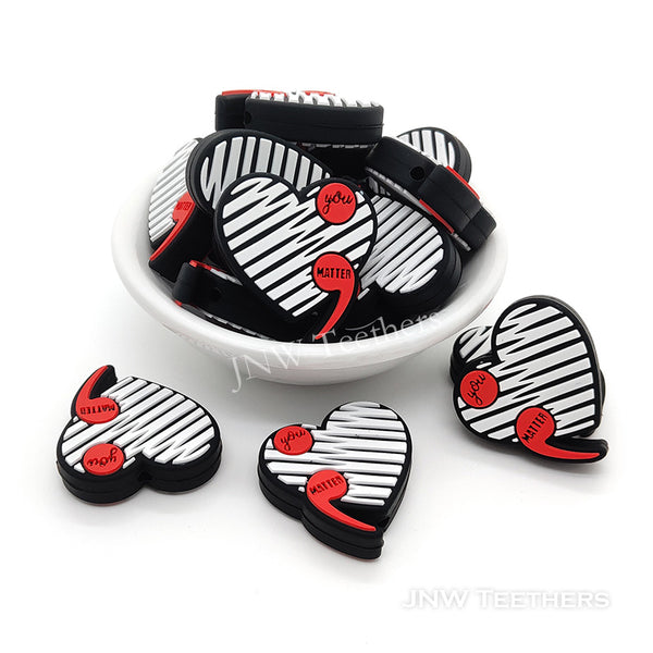 You matter stripe heart silicone focal bead