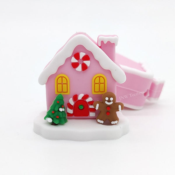 5pcs 3D Pink Christmas Gingerbread House Focal Beads