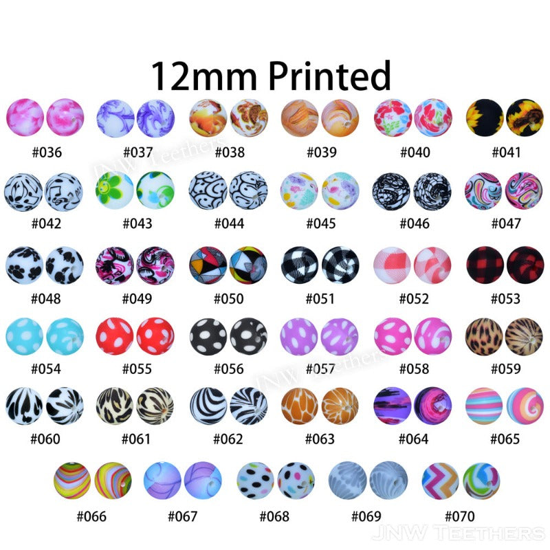 Silicone round printed silicone beads wholesale