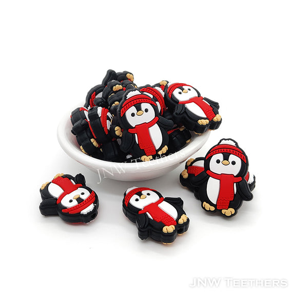 Christmas Penguin in Red Hat Silicone Focal Beads