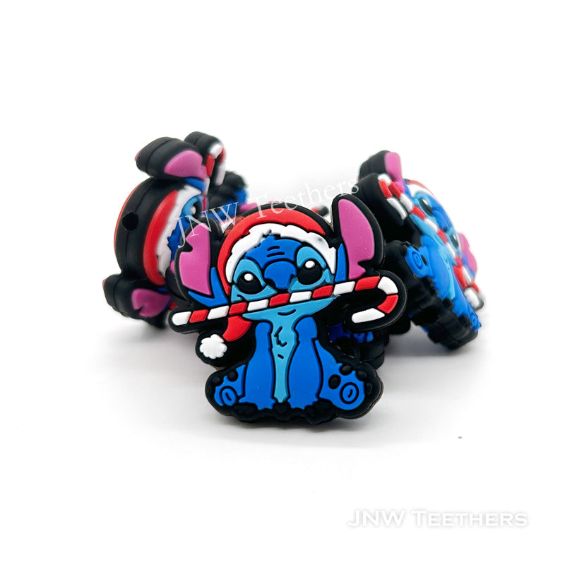 Christmas Blue Stitch Silicone Focal Beads