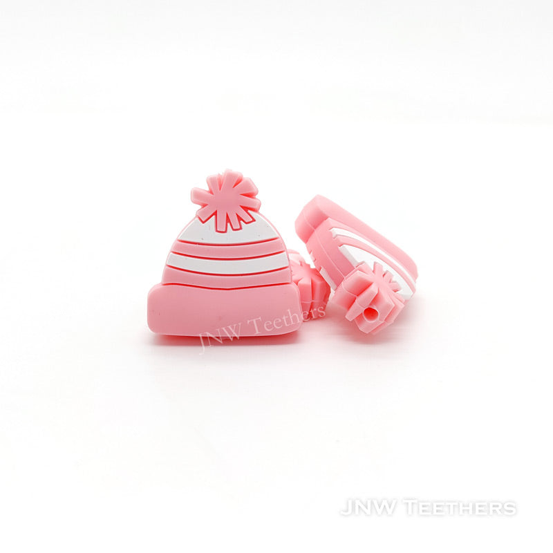 Candy pink Winter knitting hat silicone beads