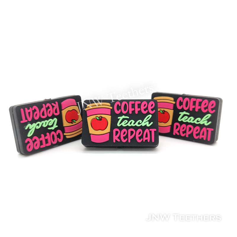 Coffee Teach Repeat Silicone Focal Beads