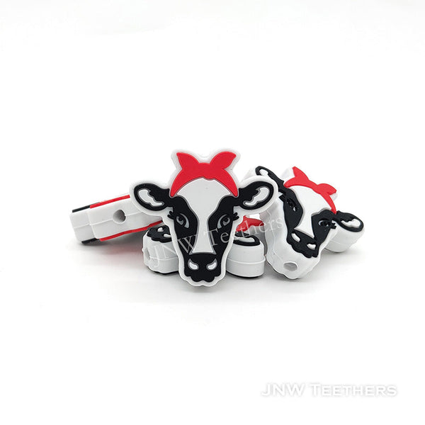 Red Cow Heads Silicone Focal Beads