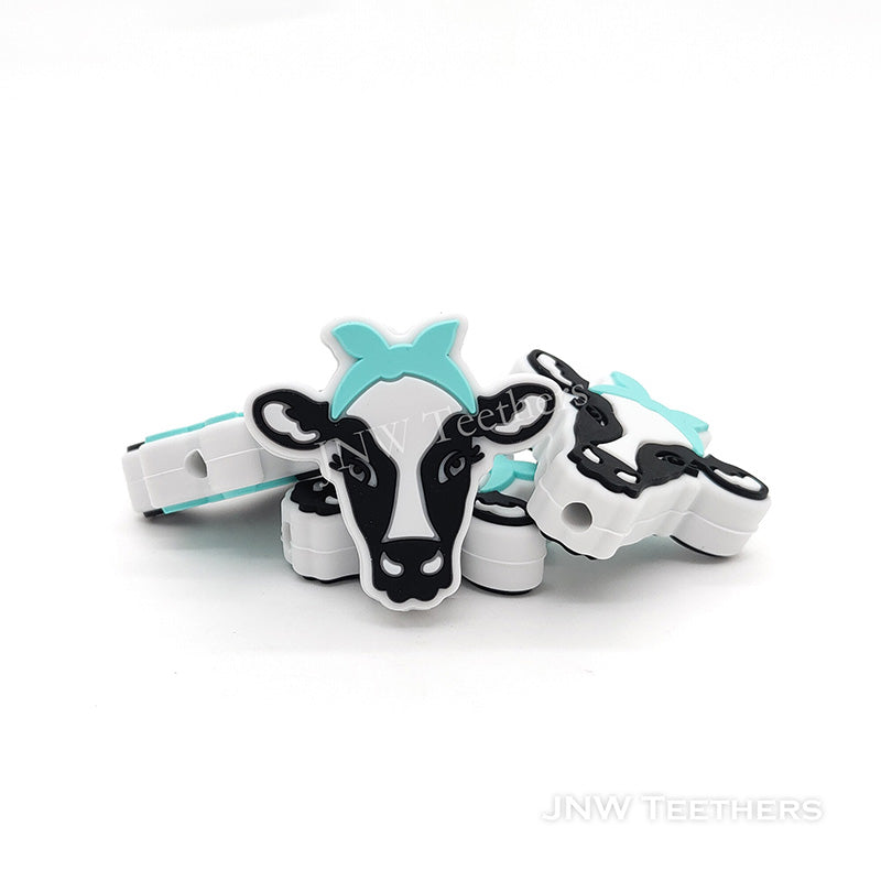 Mint Cow Heads Silicone Focal Beads