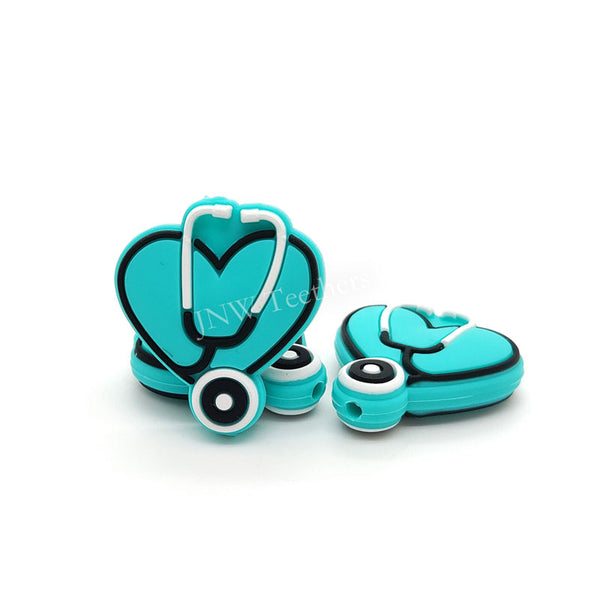 Turquoise Heart Shape Stethoscope Silicon Focal Beads