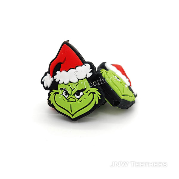 Silicone grinch beads, Grinch in Christmas Hat silicone focal beads