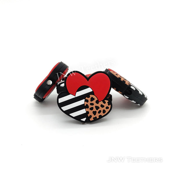 Stripe dalmatian red hearts silicone focal beads