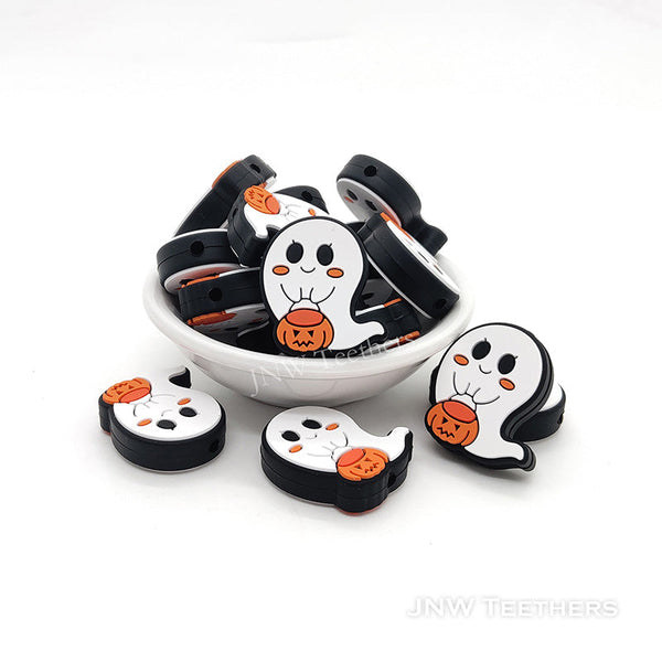Pumpkin Ghost Silicone Focal Beads