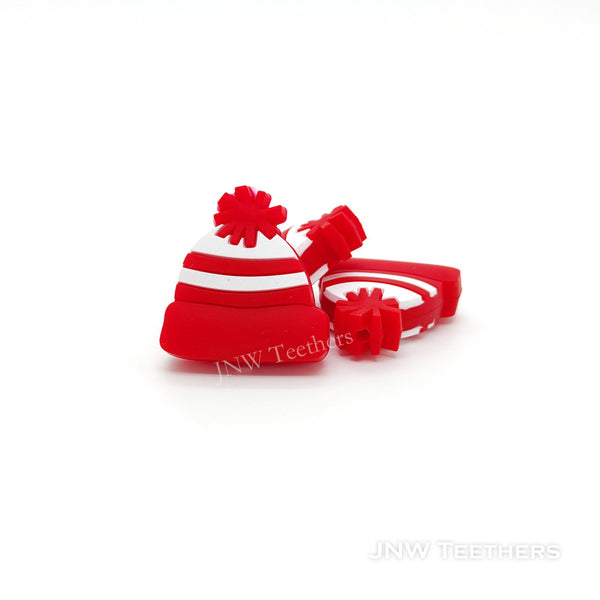 Red winter knitting hat silicone focal beads