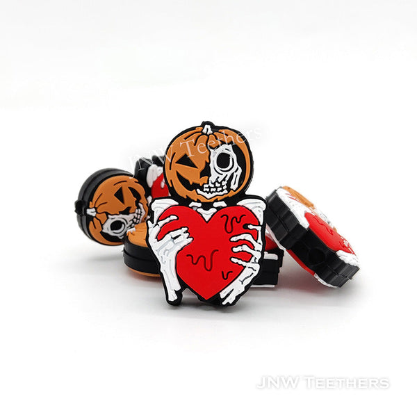 Red heart pumpkin skull silicone focal beads