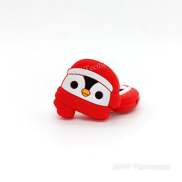 Penguin Head with Red Scarf Silicone Focal Beads