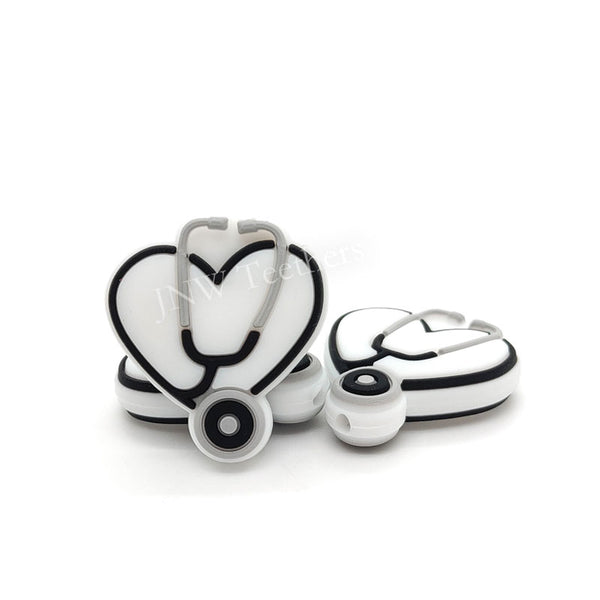 White Heart Shape Stethoscope Silicon Focal Beads