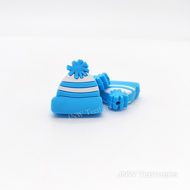 Sky blue knitting hat silicone beads